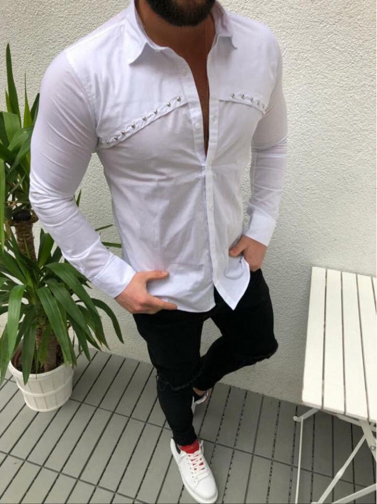 👔 Coastal Calm – Men’s Lapel Cardigan Shirt