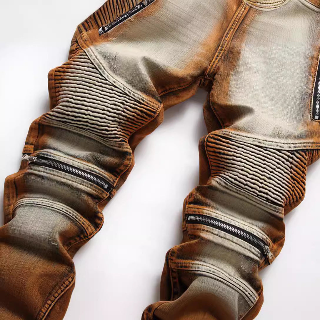 🧡 The Maverick Blaze – Orange Cropped Motorcycle Jeans
