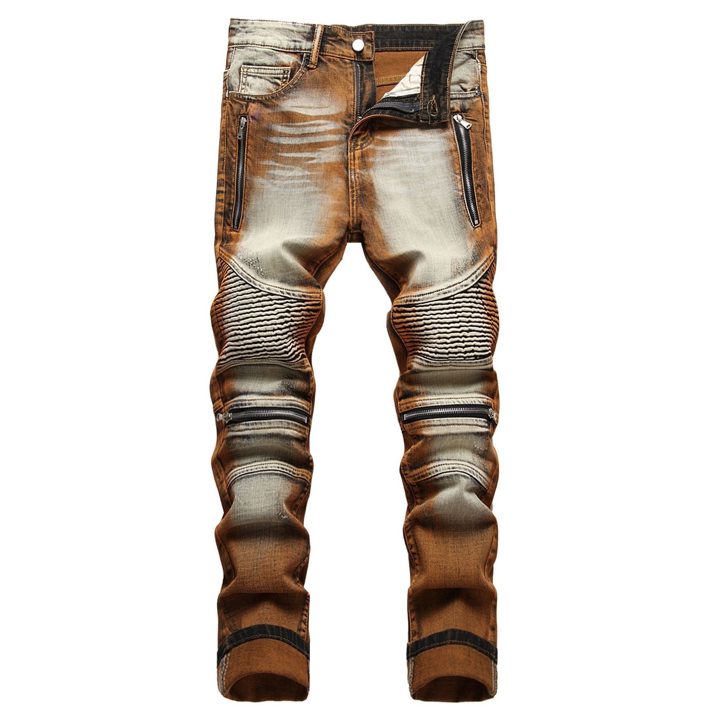 🧡 The Maverick Blaze – Orange Cropped Motorcycle Jeans